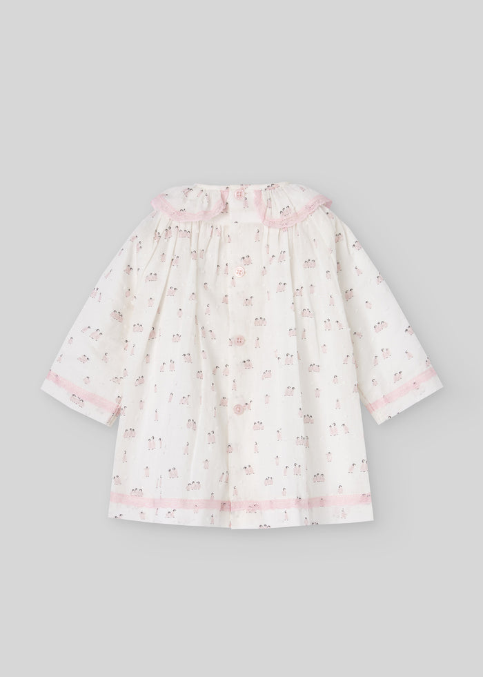 Vestido plumeti estampado c/puntilla "glaciar"