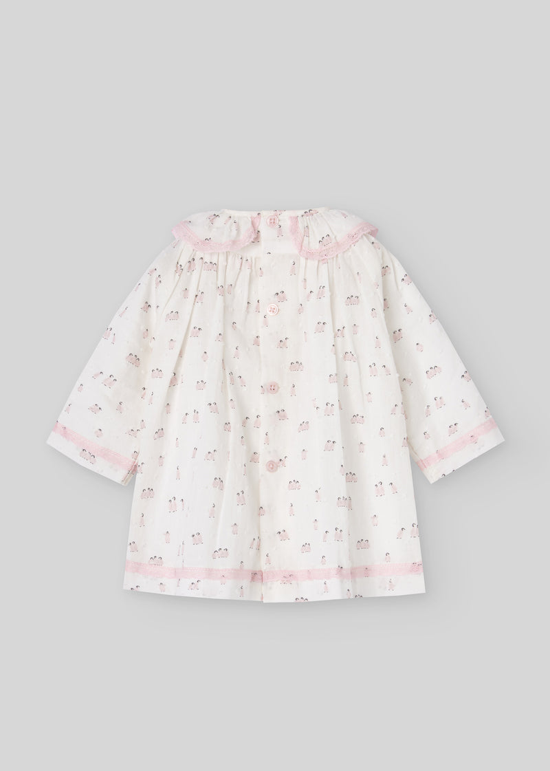 Vestido plumeti estampado c/puntilla "glaciar"