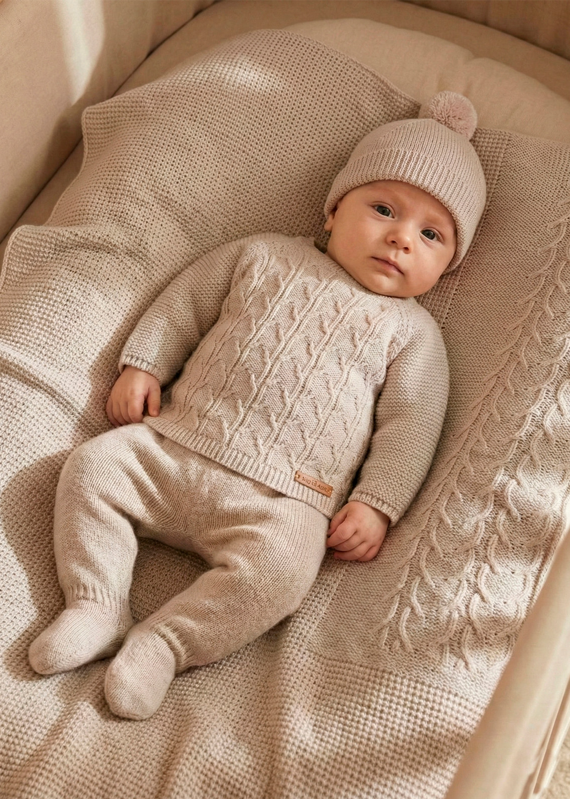 Traje de 3 piezas con canesú para bebé, color avellana – Tía Mía