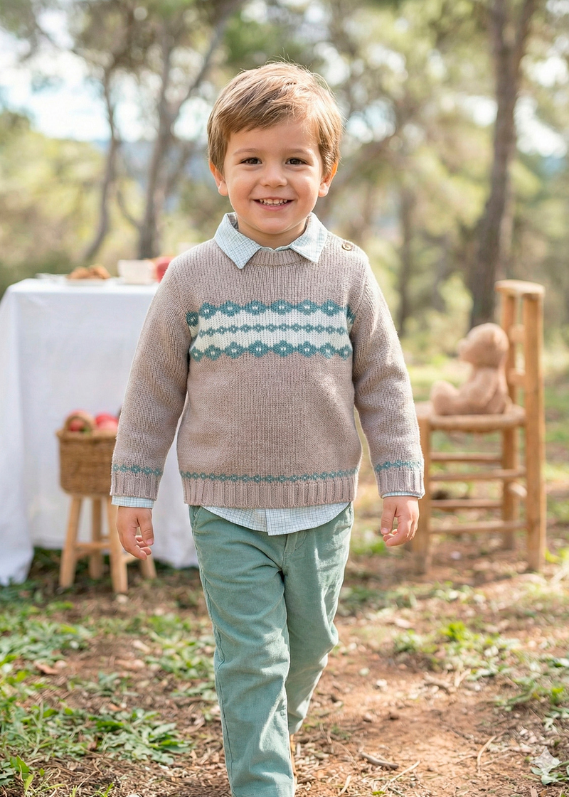 Jersey jacquard + camisa + pantalón "hazelnut square"