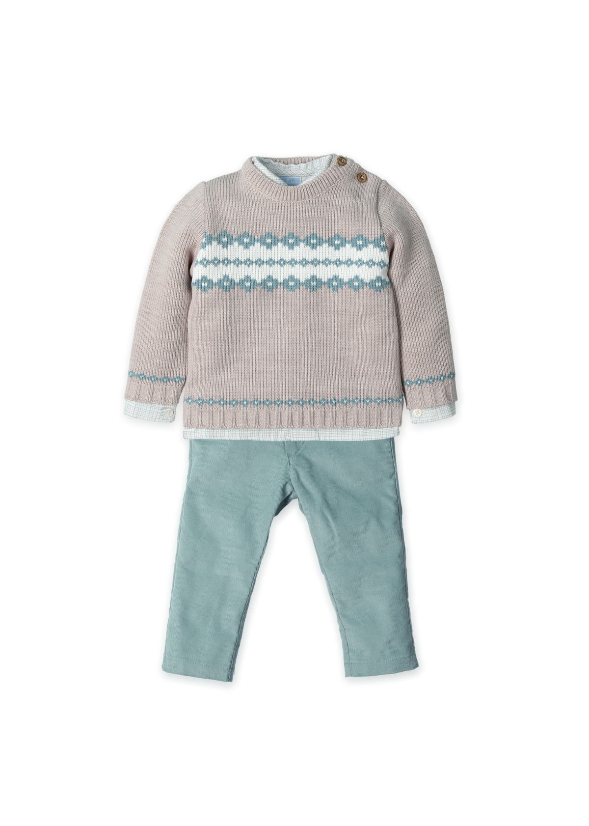 Jersey jacquard + camisa + pantalón "hazelnut square"