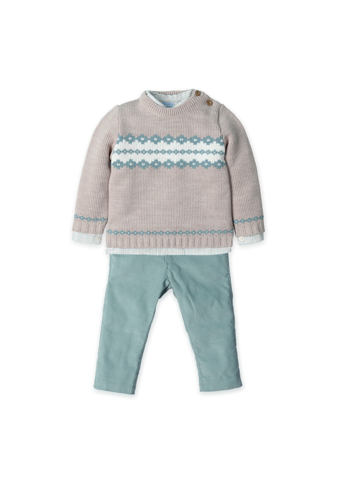 Jersey jacquard + camisa + pantalón "hazelnut square"