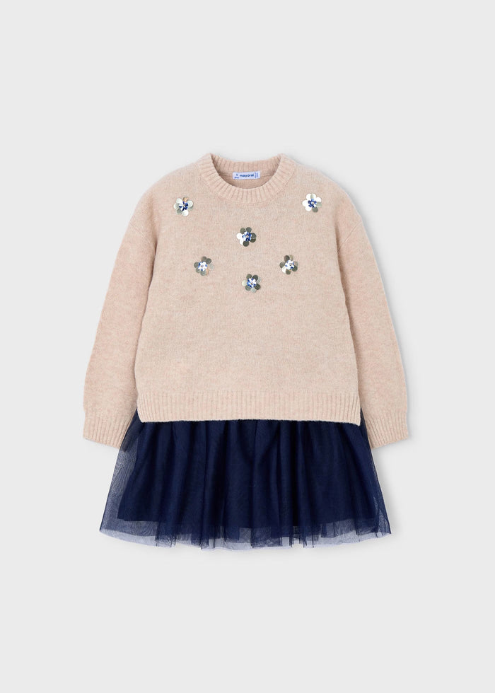 Vestido tricot combinado niña