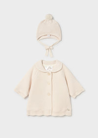 Abrigo tricot con gorro recién nacida