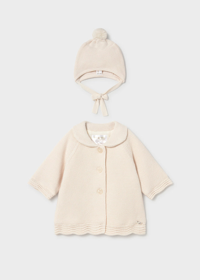 Abrigo tricot con gorro recién nacida