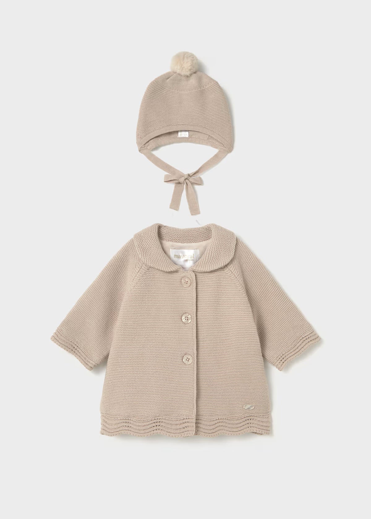 Abrigo tricot con gorro recién nacida