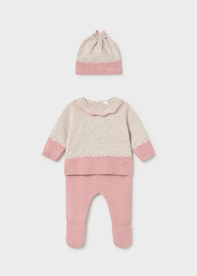 Conjunto 3 piezas tricot recién nacida