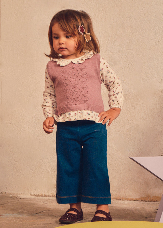 Conjunto pantalón y blusa con chaleco bebé, color violeta mezcla – Tía Mía