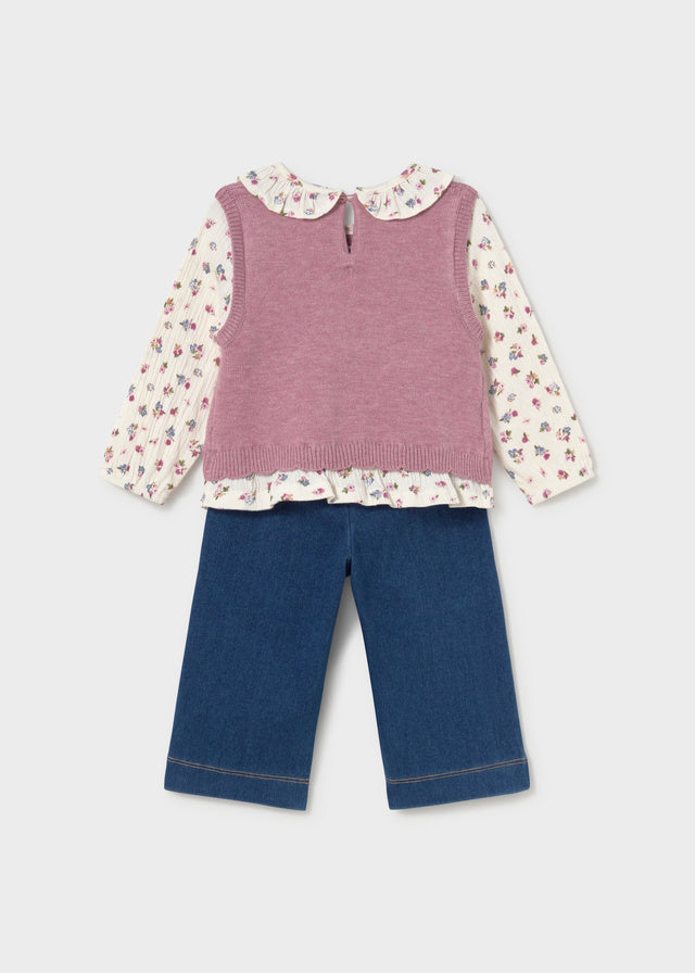 Conjunto pantalón y blusa con chaleco bebé