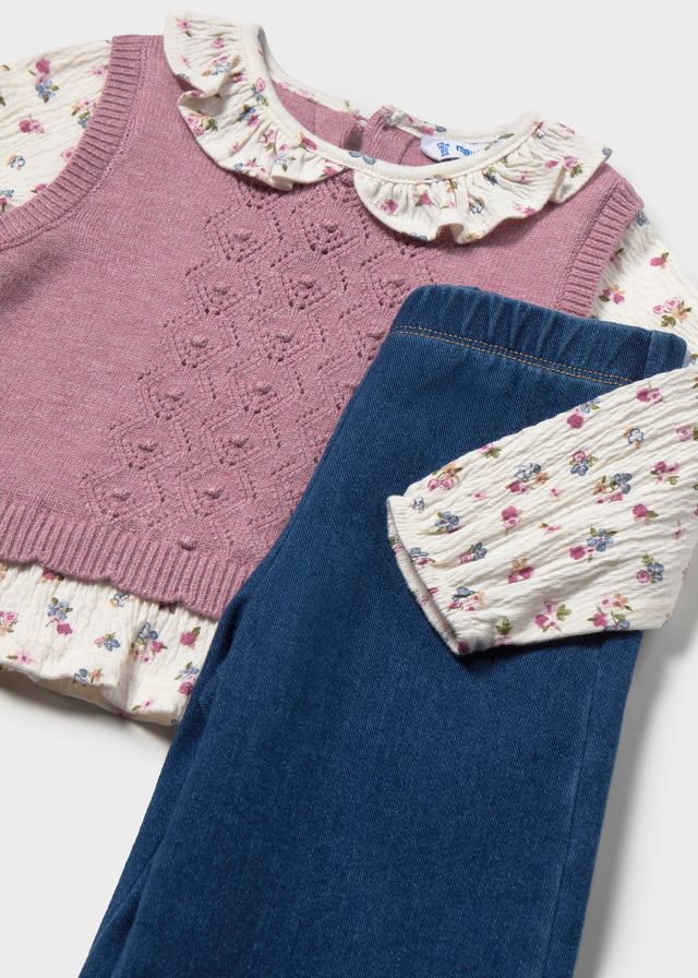 Conjunto pantalón y blusa con chaleco bebé