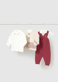 Conjunto 3 piezas peto tricot recién nacido