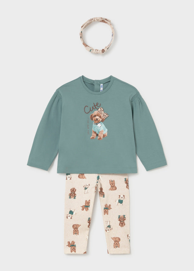 Conjunto con diadema y legging estampado bebé