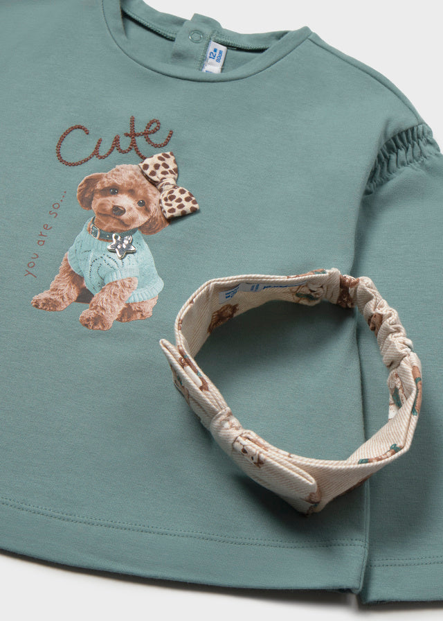 Conjunto con diadema y legging estampado bebé