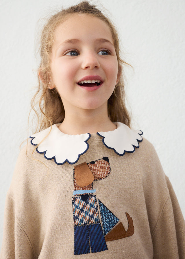 Sudadera perro niña, color anacardo jaspeado – Tía Mía