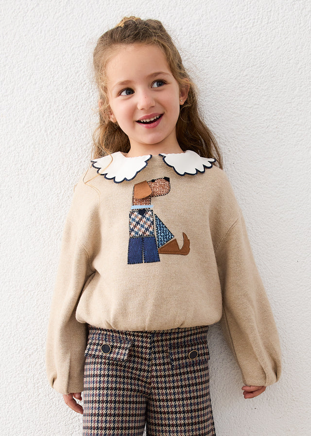 Sudadera perro niña, color anacardo jaspeado – vista 2 – Tía Mía