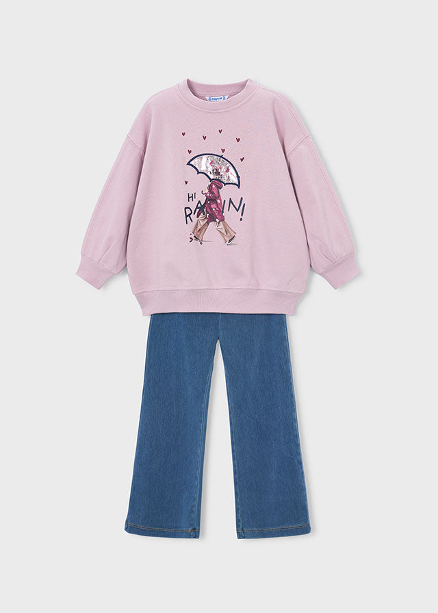 Conjunto legging flare y sudadera niña