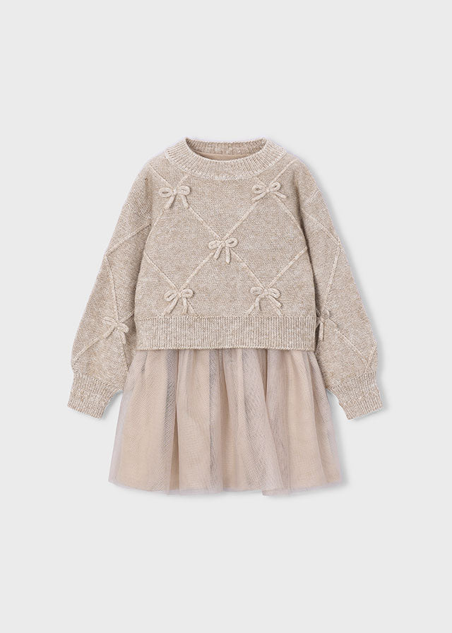 Vestido tricot combinado lazos niña