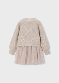 Vestido tricot combinado lazos niña