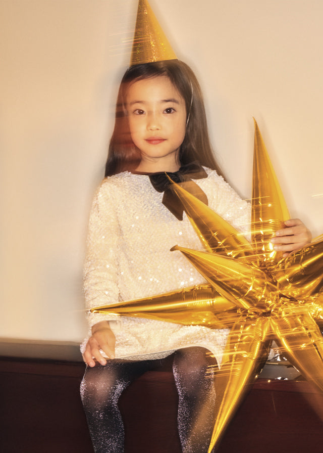Vestido terciopelo lentejuelas lazo niña