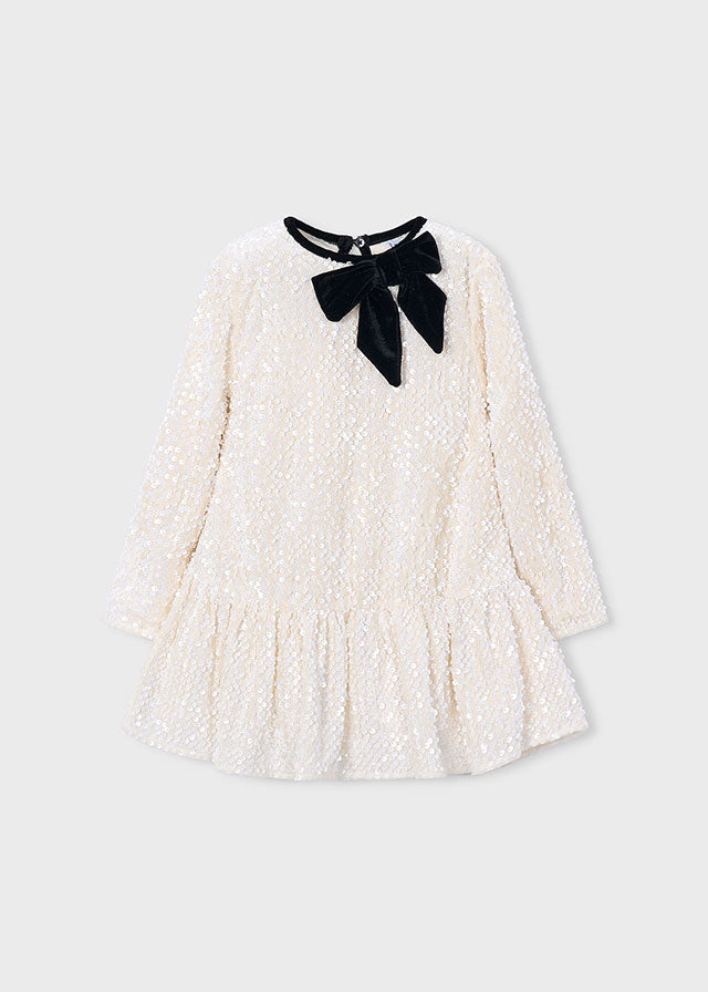 Vestido terciopelo lentejuelas lazo niña