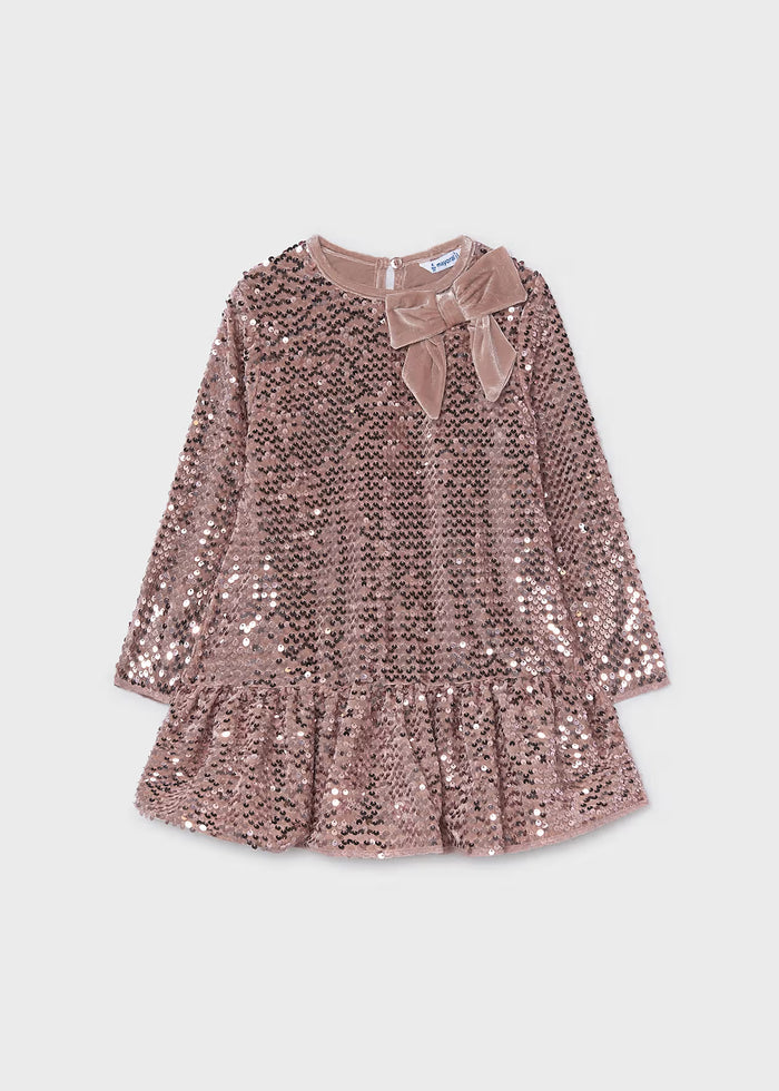 Vestido terciopelo lentejuelas lazo niña