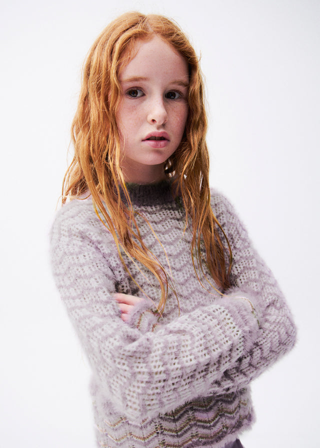 Jersey geométrico para niña, color lavanda – Tía Mía