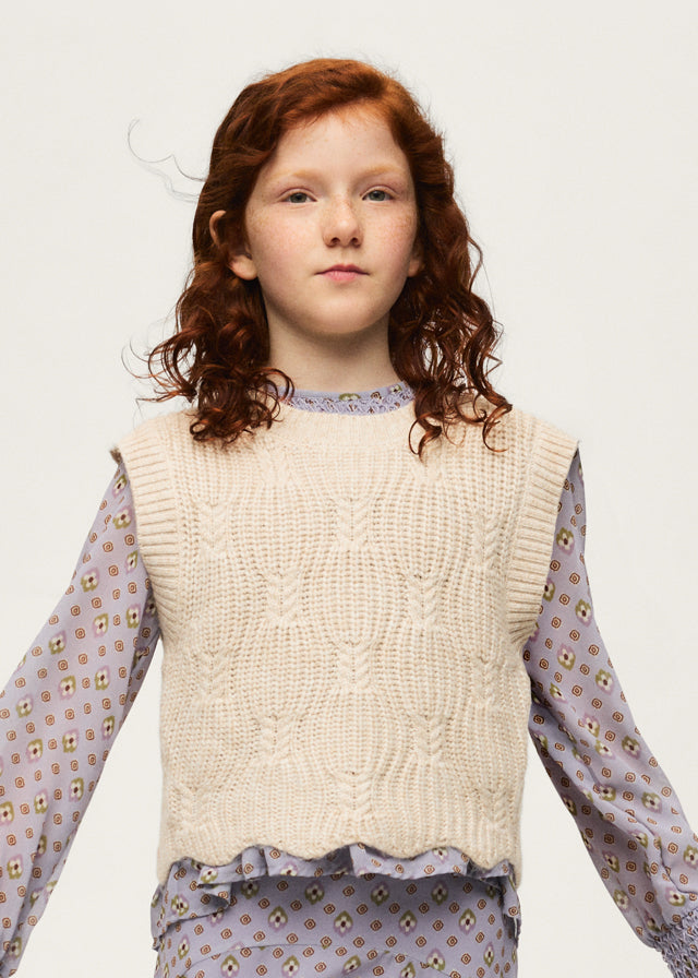 Chaleco tricot para niña, color hummus jaspeado – Tía Mía
