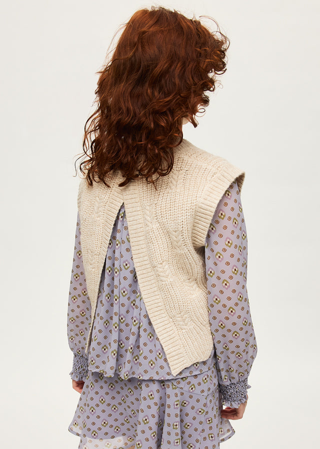 Chaleco tricot para niña, color hummus jaspeado – vista 2 – Tía Mía
