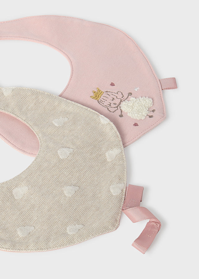 Set 2 baberos impermeables con cinta para chupete bebé