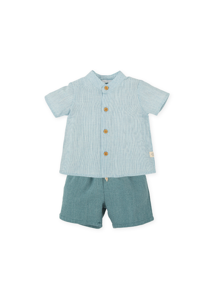 Conjunto camisa rayas y bermuda canvas azul
