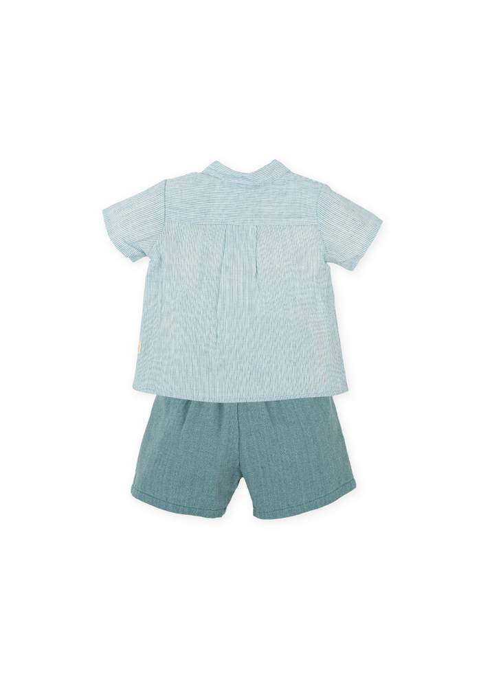 Conjunto camisa rayas y bermuda canvas azul