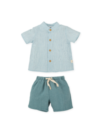Conjunto camisa rayas y bermuda canvas azul