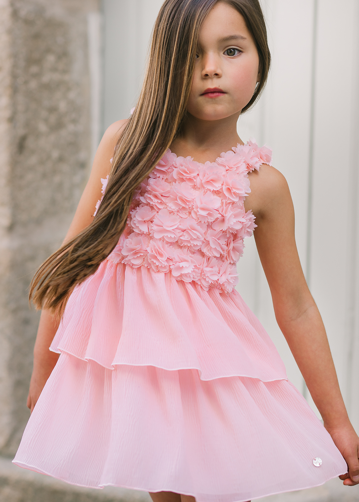 Vestido c/flores ceremonia