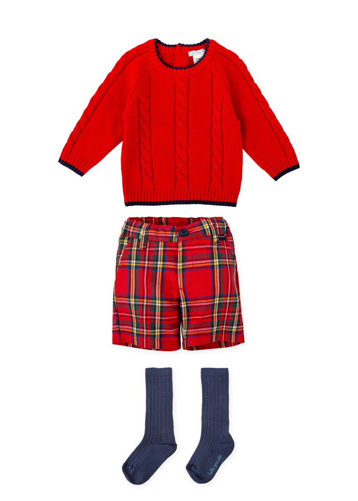 Conjunto trenzas rojo bebé