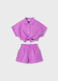 Conjunto short perforado niña