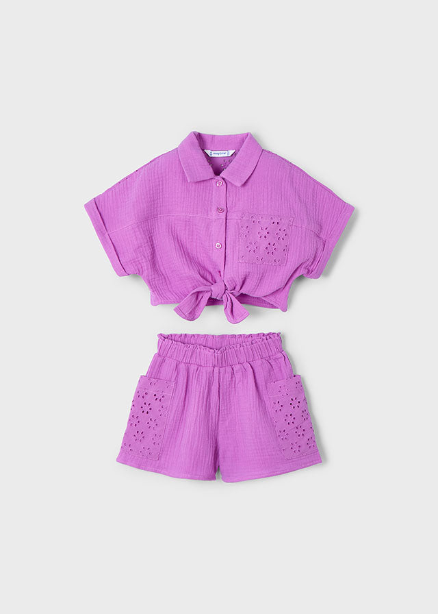 Conjunto short perforado niña