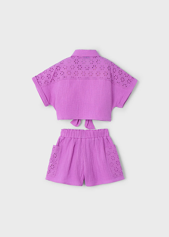 Conjunto short perforado niña