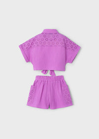 Conjunto short perforado niña