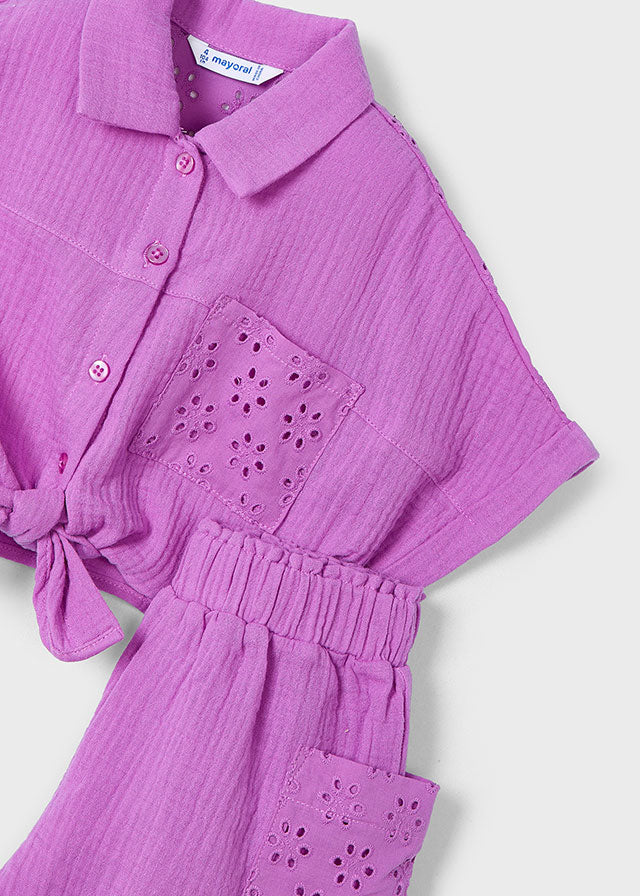 Conjunto short perforado niña