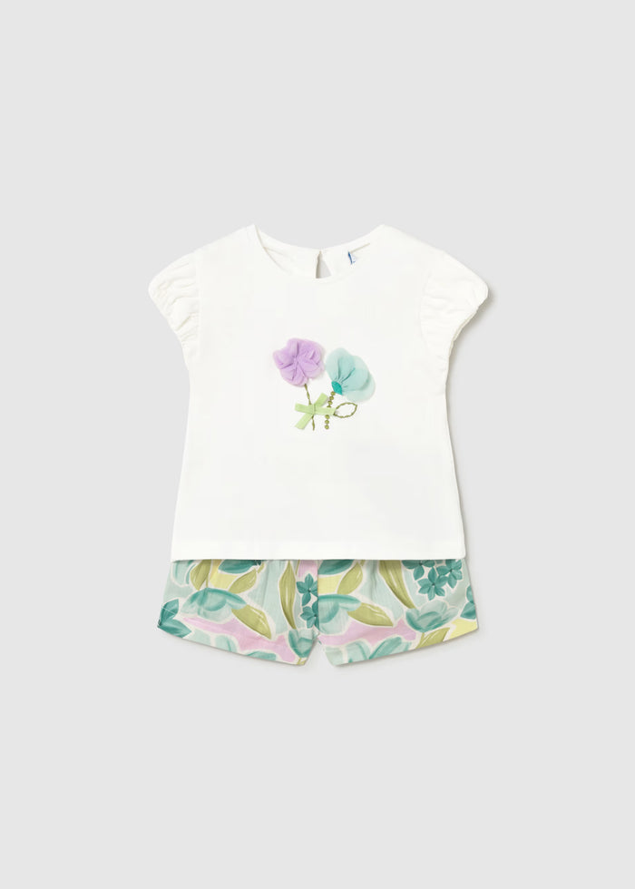 Conjunto bermuda flores y camiseta bebé