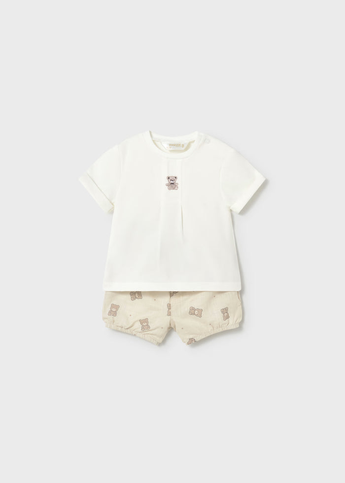 Conjunto pantalón corto estampado y camiseta recién nacido