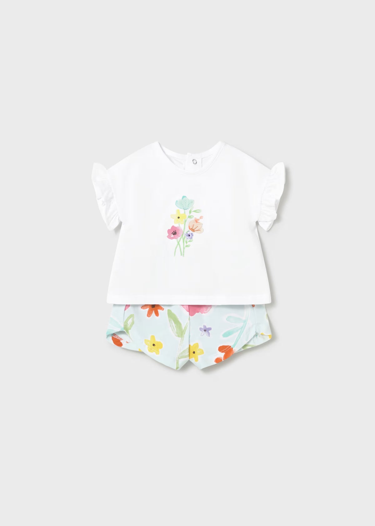 Conjunto pantalón corto estampado y camiseta recién nacida
