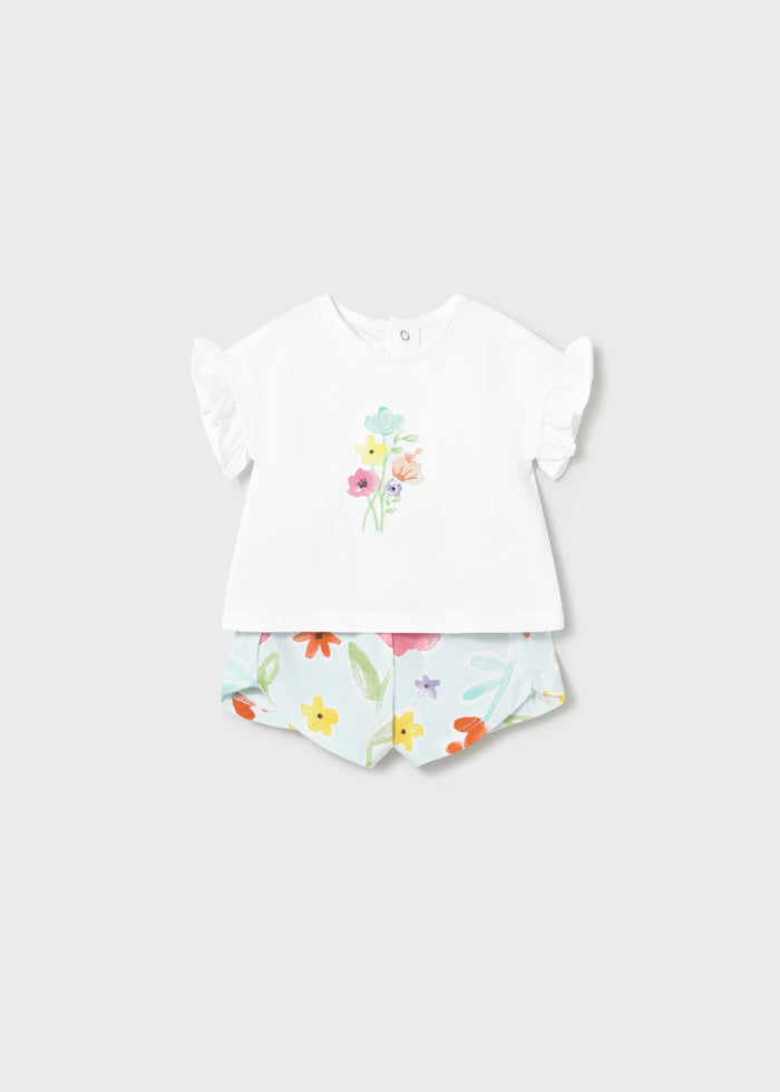 Conjunto pantalón corto estampado y camiseta recién nacida