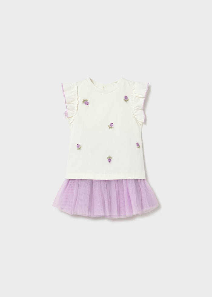 Conjunto de falda de tul y camiseta con volantes bebé