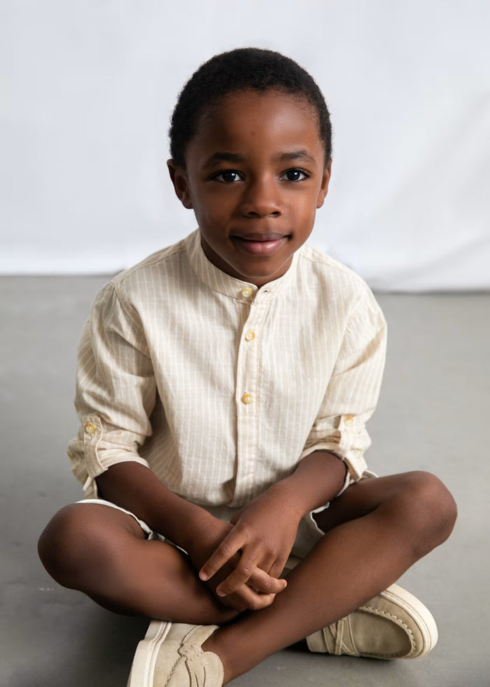 Conjunto de bermuda y camisa con lino de manga larga niño