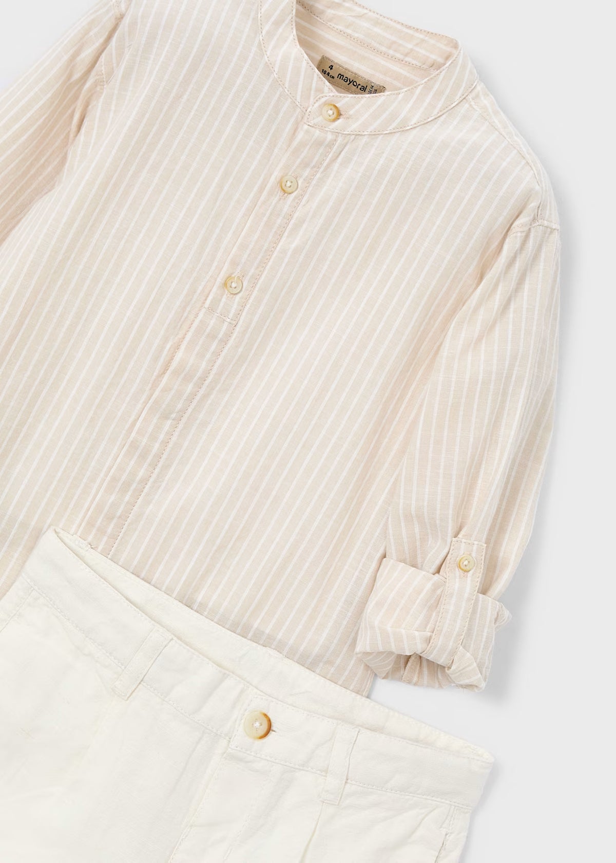Conjunto de bermuda y camisa con lino de manga larga niño