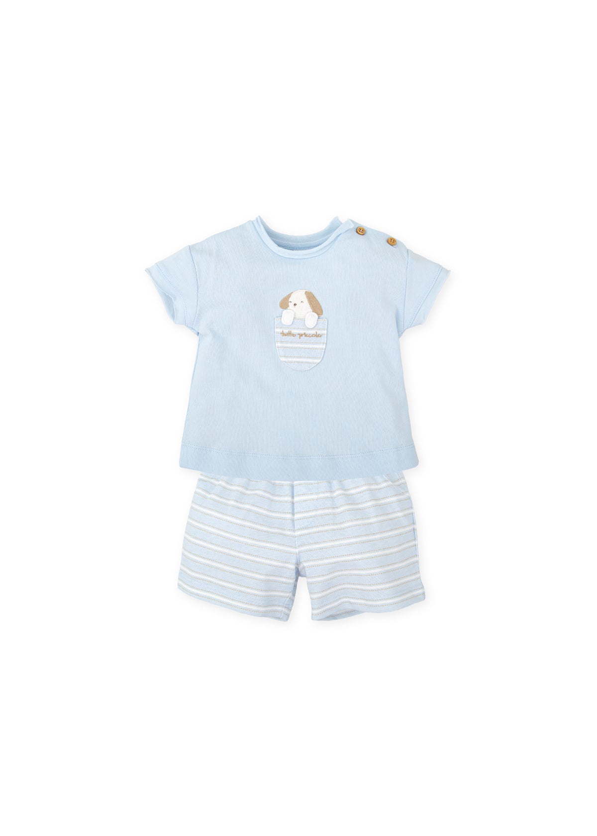 Conjunto camiseta y bermudas punto mascota azul cielo bebé