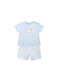 Conjunto camiseta y bermudas punto mascota azul cielo bebé