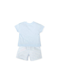 Conjunto camiseta y bermudas punto mascota azul cielo bebé
