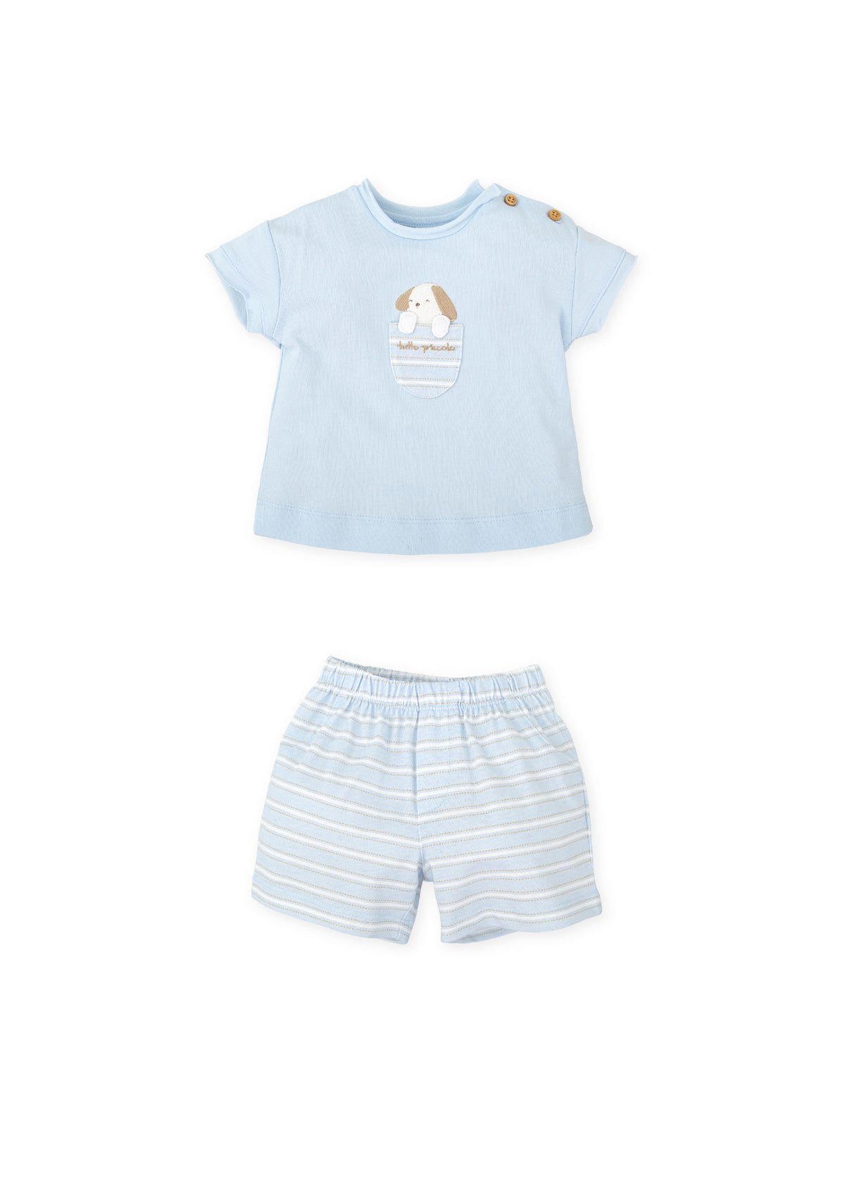 Conjunto camiseta y bermudas punto mascota azul cielo bebé